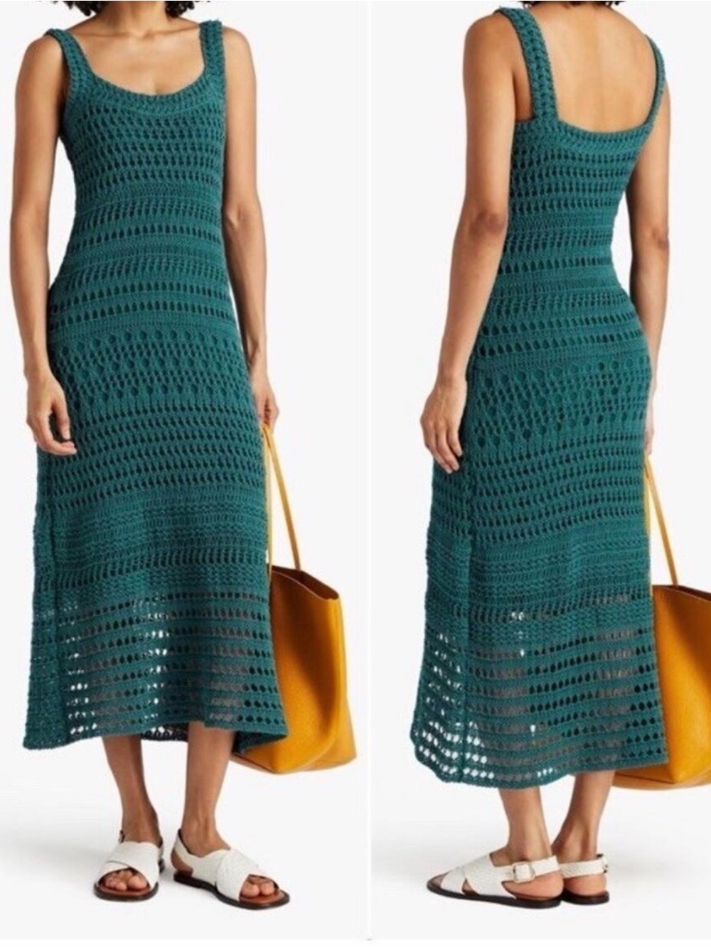 VINCE Rare Size XL Teal Crochet Midi Dress with Scoop Neck (Free Shipping!)